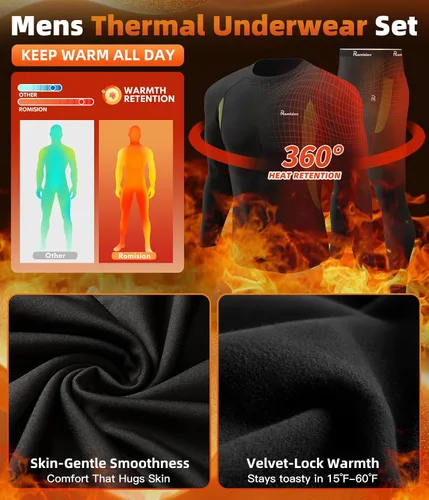 Miniatura 6 de romision 2 Pack Thermal Underwear for Men Long Johns Fleece Lined Hunting Gear Bottom Top Set Base Layer Cold Weather XS-4XL