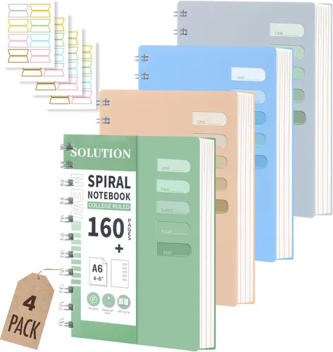 Miniatura 11 de Yoment Paquete de 4 cuadernos en espiral A5, cuaderno encuadernado en espiral de tapa dura de 5.7 x 8.25, 160 páginas con rayas universitarias