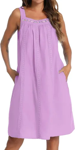 Miniatura 19 de YOZLY - Camisones de algodón sin mangas para mujer, camisón de tanque de noche con bolsillos