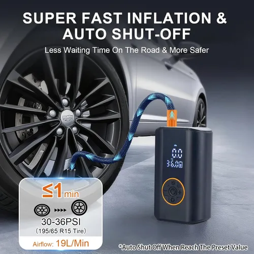 Miniatura 2 de Inflador de neumáticos, compresor de aire portátil, bomba de aire inalámbrica de 150 PSI para neumáticos de automóvil con medidor de presión