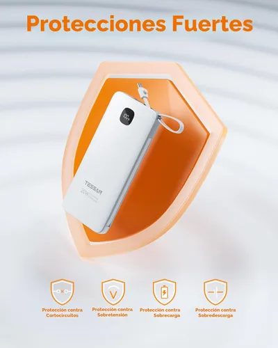 Miniatura 5 de Cargador portátil con cables integrados, cargador de batería TESSAN de 10000 mAh de carga rápida con cargador de pared plegable, paquete de batería