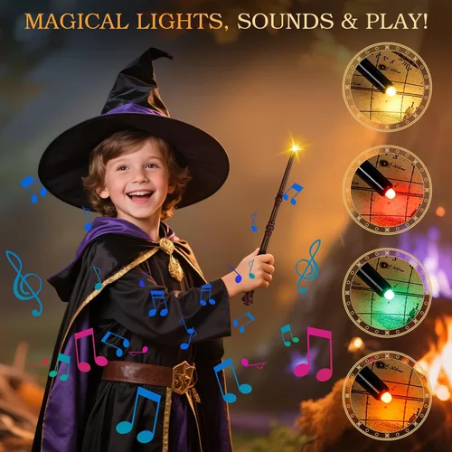 Miniatura 5 de EZVYAO Varita mágica iluminada con 4 luces y sonidos de color, paquete de 6 varitas de juguete de bruja iluminadoras para fiestas de niños, cosplay