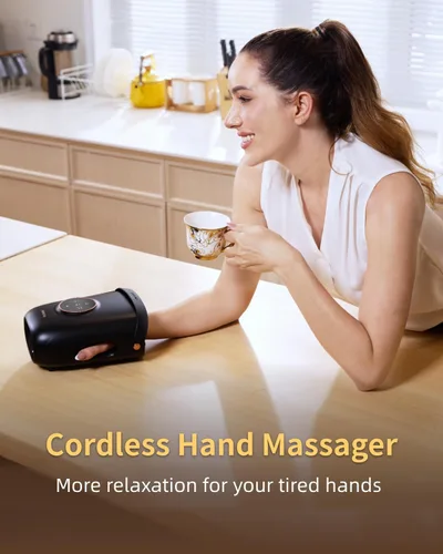 Miniatura 2 de FIT KING Masajeador de manos inalámbrico con compresión y calefacción, masaje envolvente de dedos para dolor de artritis y túnel carpiano, gran Negro