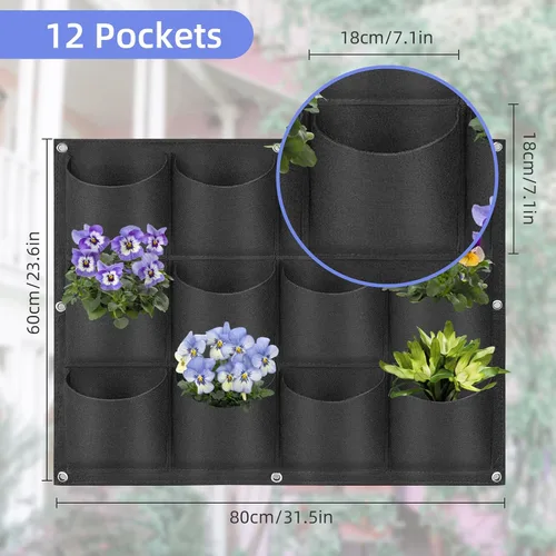 Miniatura 3 de Bolsas colgantes para macetas con 12 bolsillos, bolsas de cultivo verticales para colgar en la pared, macetas de jardín de hierbas para interiores