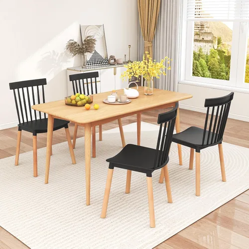 Miniatura 2 de Giantex Juego de 4 sillas de comedor Windsor, modernas sillas de cocina negras con respaldo de husillo y asientos curvos, patas de madera maciza