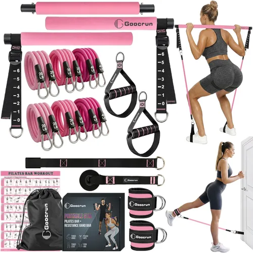 Miniatura 9 de Goocrun Kit de Barra de Pilates Portátil con Bandas de Resistencia para Hombres y Mujeres - 3 Juegos de Bandas de Resistencia para Ejercicio