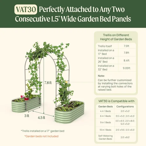 Miniatura 2 de Vego Garden Sistema de Enrejado Modular de Arco de Sección Única de 3.0' de Largo para Cama de Jardín de 2.0' x 5.0' (4 en 1), 3.5' x 5.0' (6 en 1)