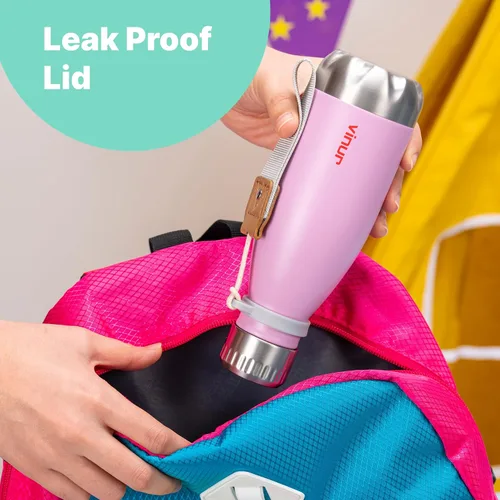 Miniatura 6 de VINUR Botella de agua para niños, 9 onzas, acero inoxidable, doble pared, aislada al vacío, botella de agua para la escuela, frasco en forma de cola