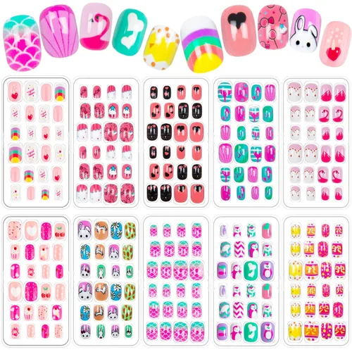Miniatura 14 de 240 piezas de uñas postizas para niñas, uñas artificiales para niñas, uñas postizas de presión para niñas, uñas de acrílico de cubierta completa