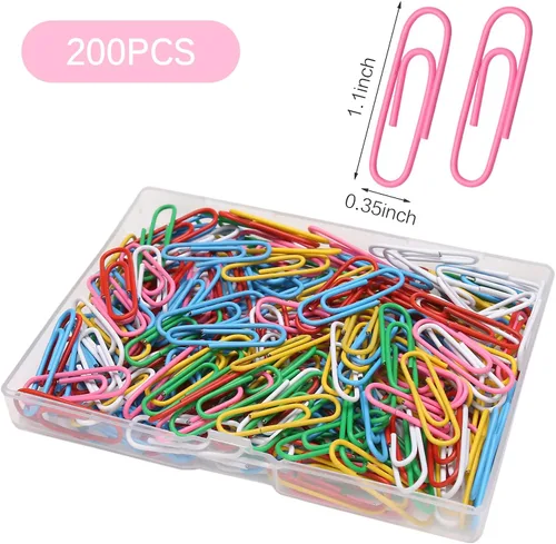 Miniatura 2 de Elisel Clips de papel de colores, 200 piezas de tamaño mediano (1.3 pulgadas), duraderos y resistentes al óxido, ideales para oficina, escuela y uso