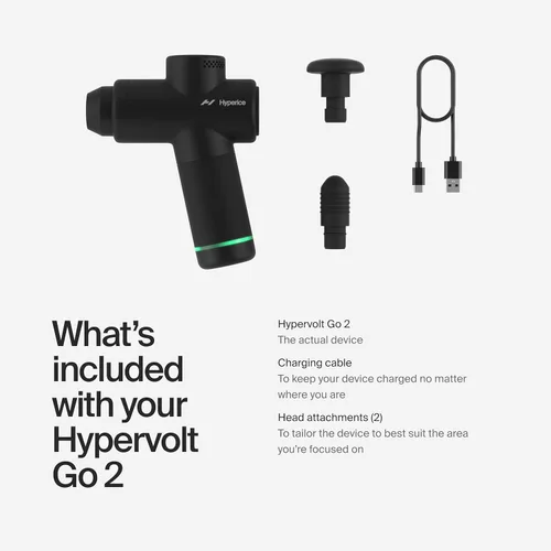 Miniatura 6 de Hyperice Hypervolt Go 2 - Negro - Con tecnología Quiet Glide - Pistola de masaje de percusión de mano - 3 velocidades, 2 cabezales intercambiables