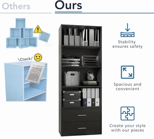 Miniatura 8 de Homes: Inside + Out Apexa - Estantería organizadora de almacenamiento de 2 cubos, estantería apilable de madera para cubos para organización