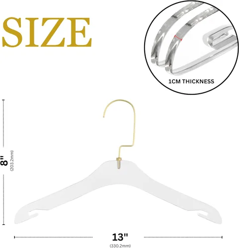 Miniatura 6 de HomeCube USA - Perchas de acrílico transparente con ganchos dorados, diseño Lucite resistente, elegante y resistente para suéteres, trajes