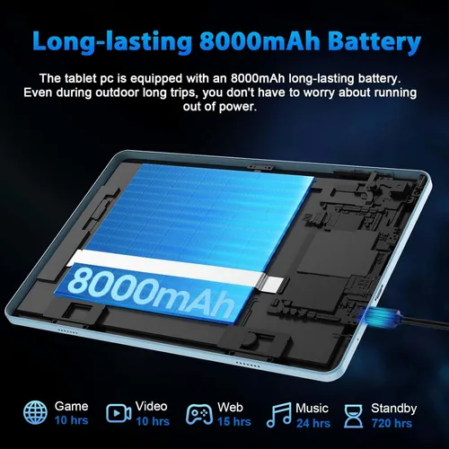 Miniatura 6 de Suicoey Tablet Android 15 2026 con teclado, 24 GB de RAM + 256 GB de ROM (expansión de 2 TB), tableta de 10 pulgadas con Gemini AI, Octa-Core