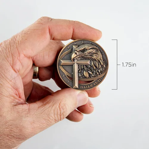 Miniatura 5 de Moneda de desafío cristiano de águila calva americana chapada en color dorado antiguo, paquete de 10 unidades a granel, fuerza inspiradora y fe