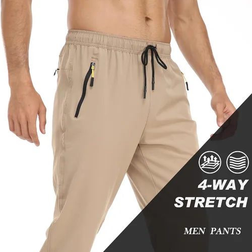 Miniatura 68 de Rapoo Pantalones ligeros para hombre con bolsillos con cremallera, secado rápido, pantalones deportivos de viaje para entrenamiento