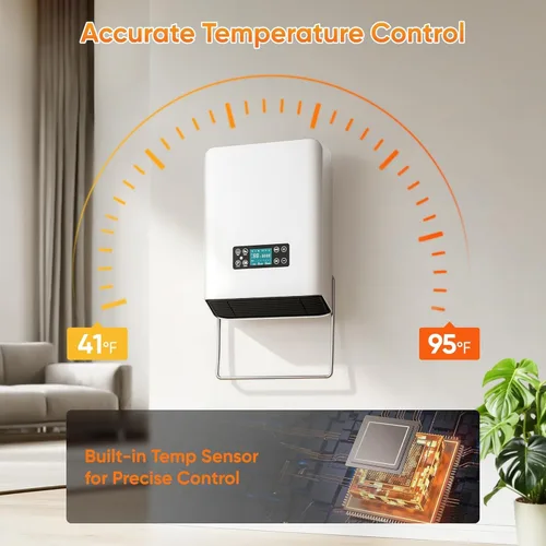 Miniatura 4 de Calentador eléctrico montado en la pared, calentador de espacio interior PTC de 1500 W con control remoto, termostato ajustable, calentador de pared