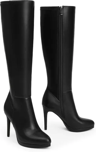 Miniatura 2 de Modatope Botas altas hasta la rodilla para mujer, botas de plataforma con punta puntiaguda, botas altas de tacón alto de aguja de 4 pulgadas, botas