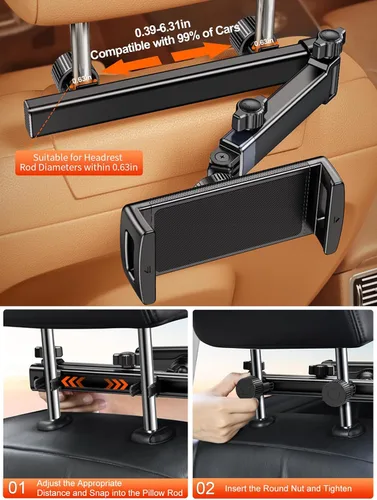 Miniatura 5 de Soporte para reposacabezas de coche, soporte para asiento trasero para iPad de 4.7 a 12.9 pulgadas Adjustable Extension Arm & 360° Rotating Clamp