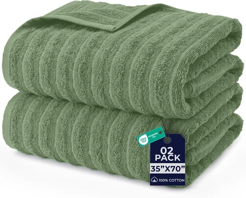 Miniatura 26 de DAN RIVER Paquete de 2 sábanas de baño de 35x70 pulgadas, sábanas de baño jumbo acanaladas para adultos, toallas grandes gruesas y absorbentes