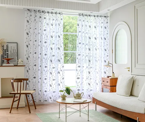 Miniatura 38 de Cortinas para ventana cortinas blancas traslúcidas de 90 pulgadas de largo, 2 paneles de cortinas de tul, paneles de ventana para cortinas de Blanco