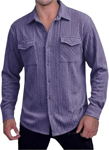Miniatura 23 de Camisas con botones para hombre, casual, de manga larga, con cuello jacquard, texturizada, ligera, sobrecamisa, sobrecamisa