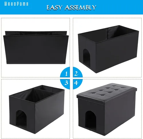 Miniatura 7 de MEEXPAWS Caja de arena para gatos, mueble oculto, banco de baño para gatos, grande de 25.6 x 17.7 x 17.7 pulgadas, a prueba de perros, impermeable