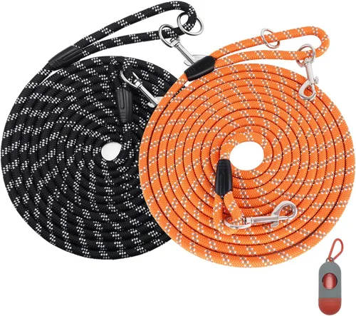 Miniatura 10 de Correa larga para entrenamiento de perros de 10 pies, 16 pies, 30 pies, 50 pies, 100 pies, cuerda de hilos reflectantes, correa resistente para Negro
