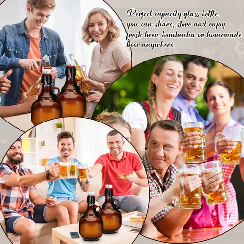 Miniatura 6 de Dandat 4 unidades de Growlers para botellas de vidrio ámbar de cerveza, botellas de cerveza, tarro de vidrio con tapa, jarras de líquido, sidra