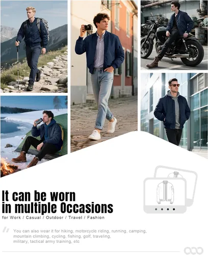 Miniatura 6 de 33,000ft Chaqueta bomber para hombre, impermeable, con cremallera, acolchada, ligera, cálida, casual, primavera, otoño e invierno Mezclilla oscura