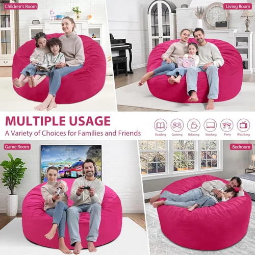 Miniatura 40 de Puf de 5 pies, puf grande con relleno de espuma viscoelástica, sofá puff esponjoso con funda de terciopelo holandés, puf redondo para sala de estar
