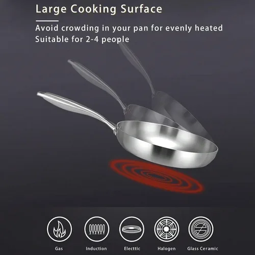 Miniatura 6 de Sartén de acero inoxidable, sartenes de grado profesional para cocinar, sartén antiadherente de acero inoxidable con revestimiento de tres capas