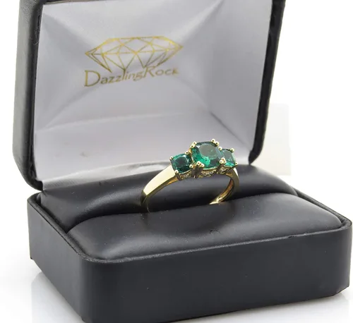 Miniatura 43 de Dazzlingrock Collection Anillo de boda de 3 piedras preciosas creadas en el centro de cojín de 0.04 quilates y diamante blanco natural redondo
