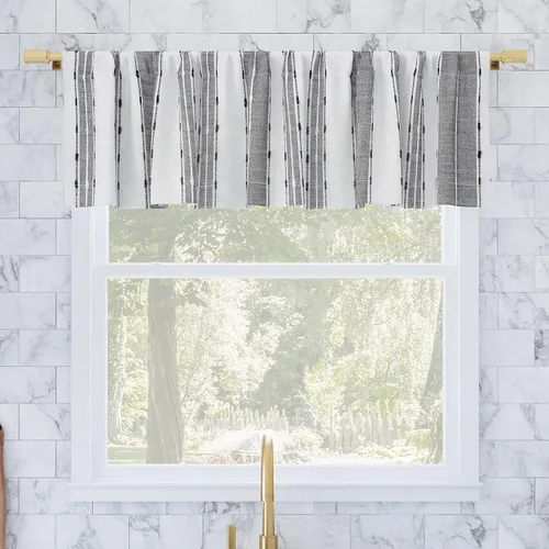 Archaeo Cenefa de cortina de algodón a rayas con textura Slub, 52 x 14 pulgadas, negro/blanco