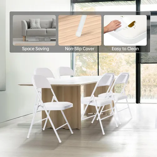 Miniatura 6 de Paquete de 6 sillas plegables con asientos acolchados, silla plegable acolchada con marco de acero para eventos, oficina en casa, silla plegable