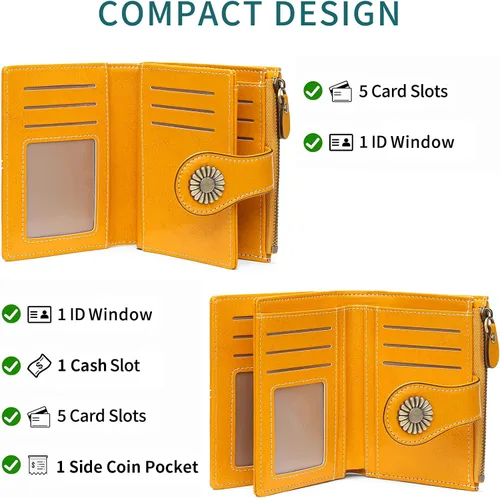 Miniatura 83 de SENDEFN - Billetera pequeña de piel auténtica para mujer, diseño plegable con ventana para tarjeta de identificación