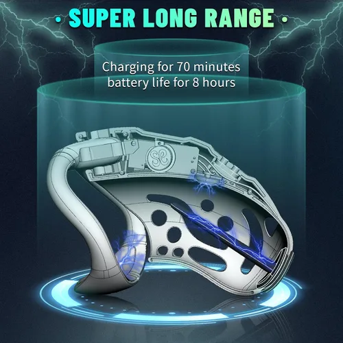 Miniatura 3 de Dispositivo de castidad masculino de choque eléctrico con control remoto, 9 intensidades e-stim, jaula de castidad con 3 anillos activos, juguete