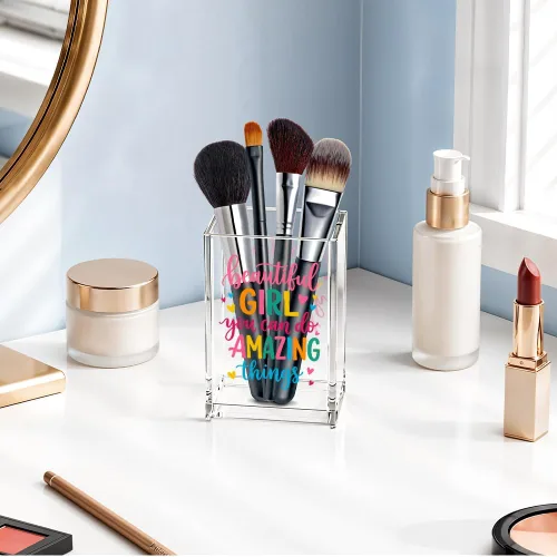 Miniatura 5 de Beautiful Girl You Can Do Amazing Things - Soporte para lápiz cosmético de acrílico, accesorios de tocador, organizador de maquillaje para hija
