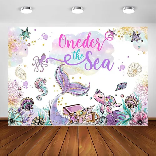 Avezano Oneder The Sea - Telón de fondo con tema de sirena, decoración para fiesta de primer cumpleaños, fiesta de sirena bajo el mar, fondo