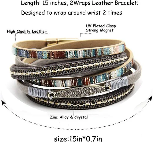 Miniatura 2 de TGLS Pulsera de cuero multicapa brillante para mujer, pulseras apilables