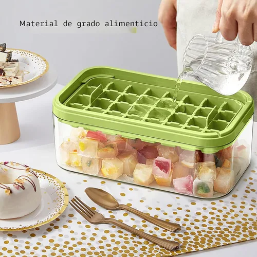 Miniatura 5 de Bandeja para cubitos de hielo con tapa y contenedor, paquete de 2 para congelador, molde para 64 cubitos de hielo (verde)