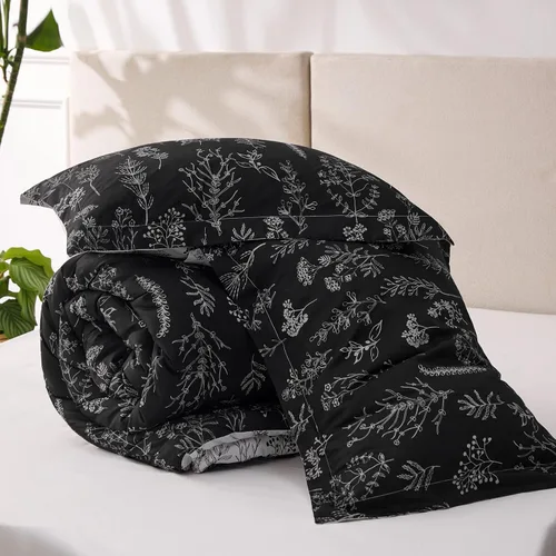Miniatura 7 de Bedsure Juego de edredón de tamaño King, color negro, lindo, floral, regalo para mujer, 3 piezas, 1 suave edredón reversible con flores y 2 fundas