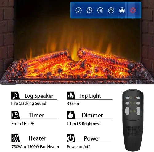 Miniatura 7 de Inserto de chimenea eléctrica de 50 pulgadas, calentador de chimenea empotrado retro con sonido de grietas de fuego, control remoto y temporizador