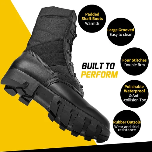 Miniatura 4 de Botas militares de WIDEWAY para hombres, botas de combate de jungla tácticas de cuero resistente al deslizamiento, negras, para hombres, todo