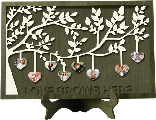 Miniatura 10 de Regalos para mamá, letrero de árbol familiar personalizado con nombres personalizados, placas de madera, decoración grabada con nombres familiares