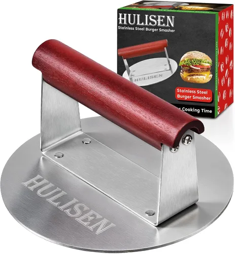 Miniatura 9 de HULISEN - Prensa de hamburguesas de acero inoxidable, prensa redonda de 15,7 cm para hamburguesas, kit profesional de accesorios para plancha