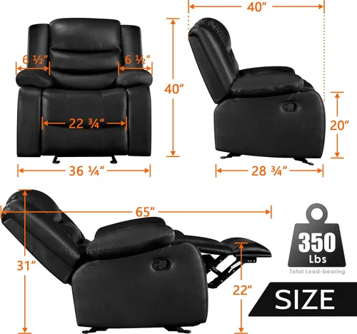 Miniatura 3 de PrimeZone Silla Reclinable Mecedora de Gran Tamaño - Cómoda Silla Reclinable Ancha Lazy Boy con Reposabrazos Acolchados, Sillas Reclinables Manuales