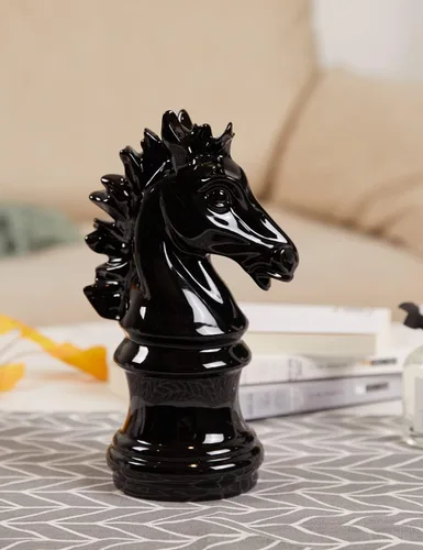 Miniatura 3 de Estatua de caballero de ajedrez moderna, escultura de regalo, decoración del hogar, arte para dormitorio, comedor, sala de estar, poliresina, negro