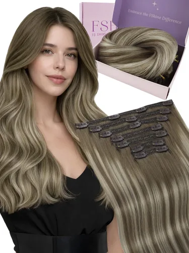 Miniatura 57 de Fshine Extensiones de cabello con broches, 22 pulgadas, 7 unidades, color marrón oscuro, doble trama, extensiones de cabello humano real con clip