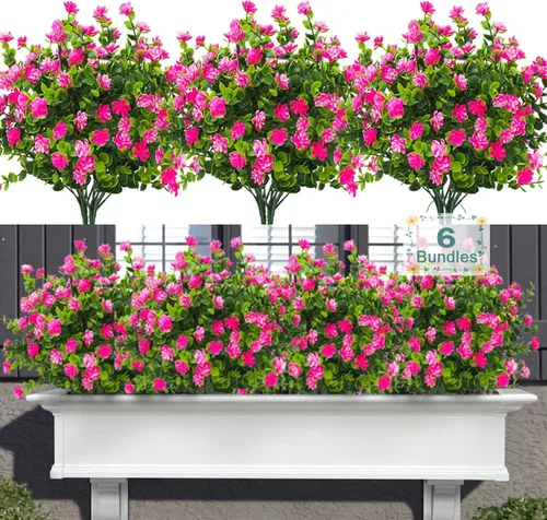 Miniatura 10 de 12 paquetes de flores artificiales para exteriores, plantas falsas para decoración de otoño y verano, flores de seda artificiales, resistencia